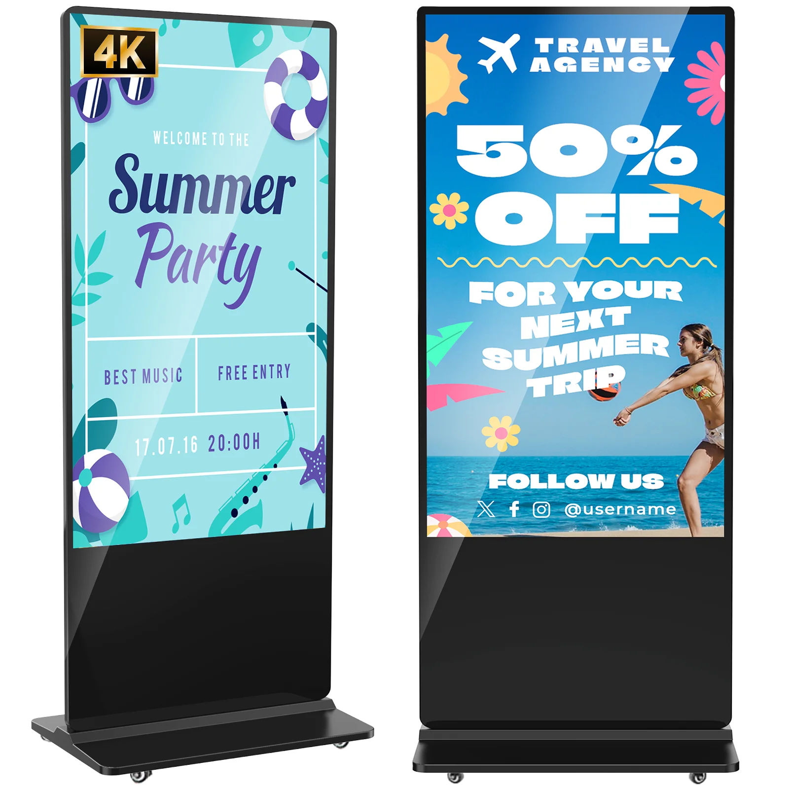 Commercial-grade freestanding digital signage displays we supply for events