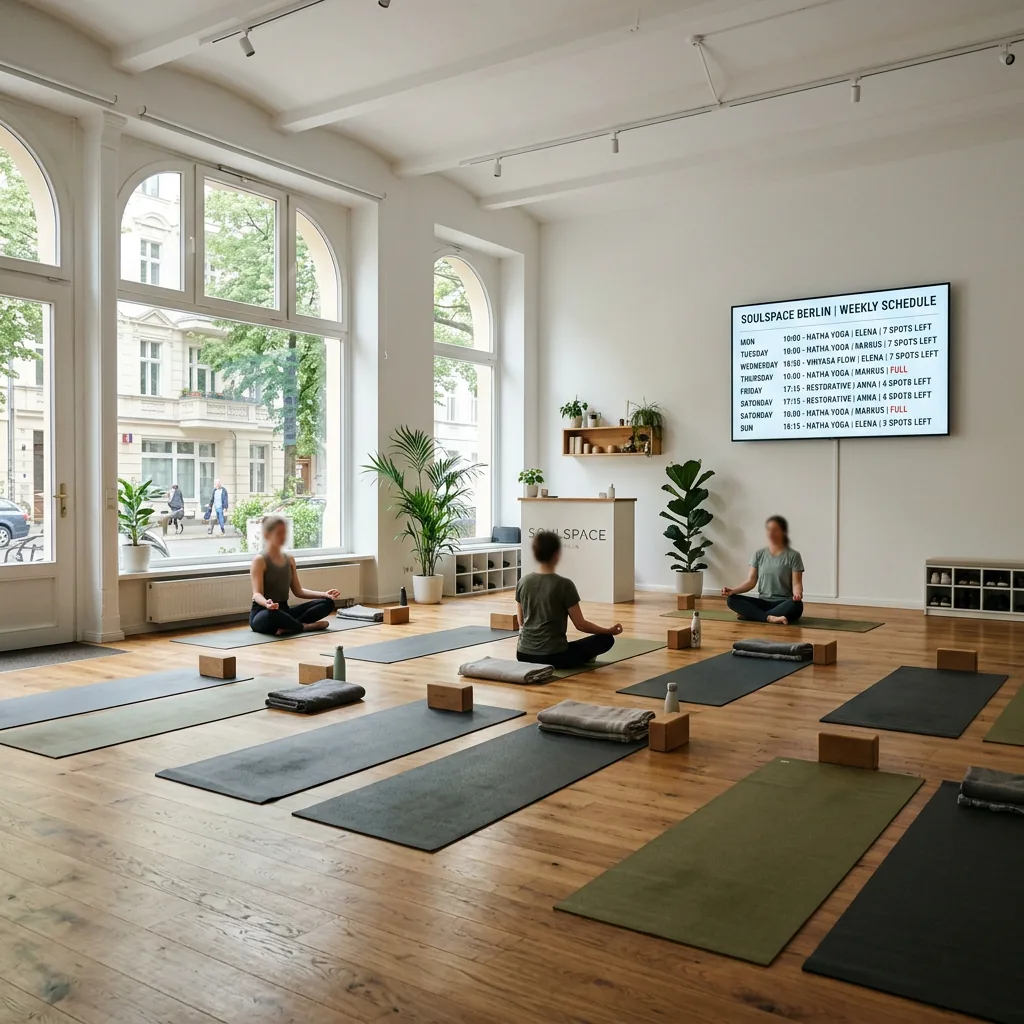 Yoga studio class schedule digital screen